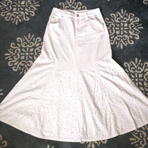 Long white skirt with bedazzled bottom